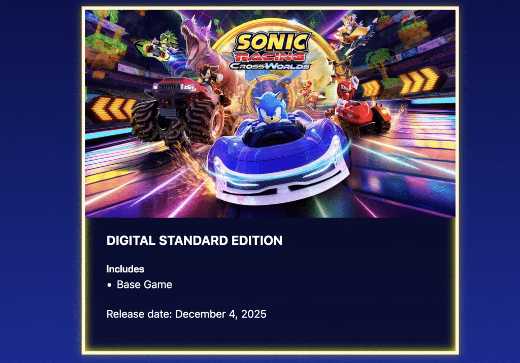 Sonic Volta à Pista! Racing CrossWorlds Chega ao Switch 2 em Dezembro com Upgrades Gráficos
