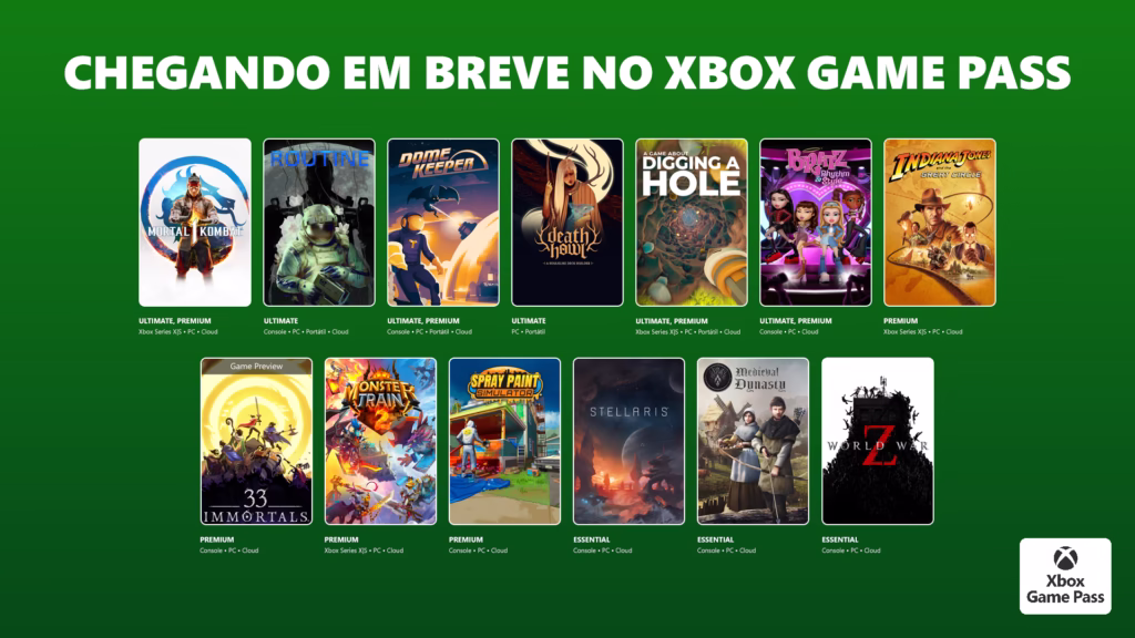 Xbox Game Pass Recebe Mortal Kombat 1, Indiana Jones, Routine, Dome Keeper e Mais; Veja Tudo que Chega em Dezembro